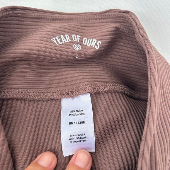 Year Of Ours Ribbed Lace Up Football Leggings Coco Brown Small Yoga Pants - Picture 6 of 7